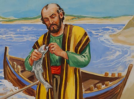 Opening the fish's mouth, Peter found a piece of money.